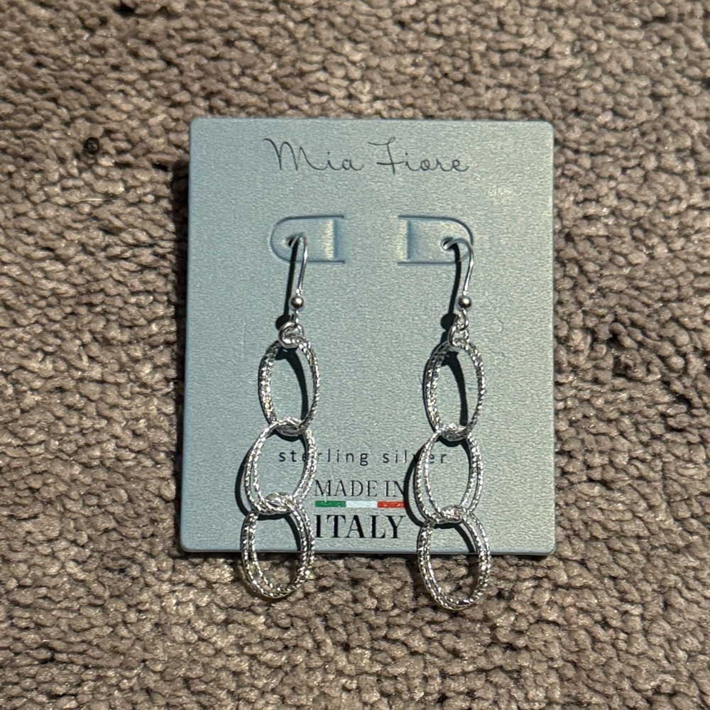 Mia Fiore Sterling Silver Textured Oval Link Dangle Earrings Made in Italy